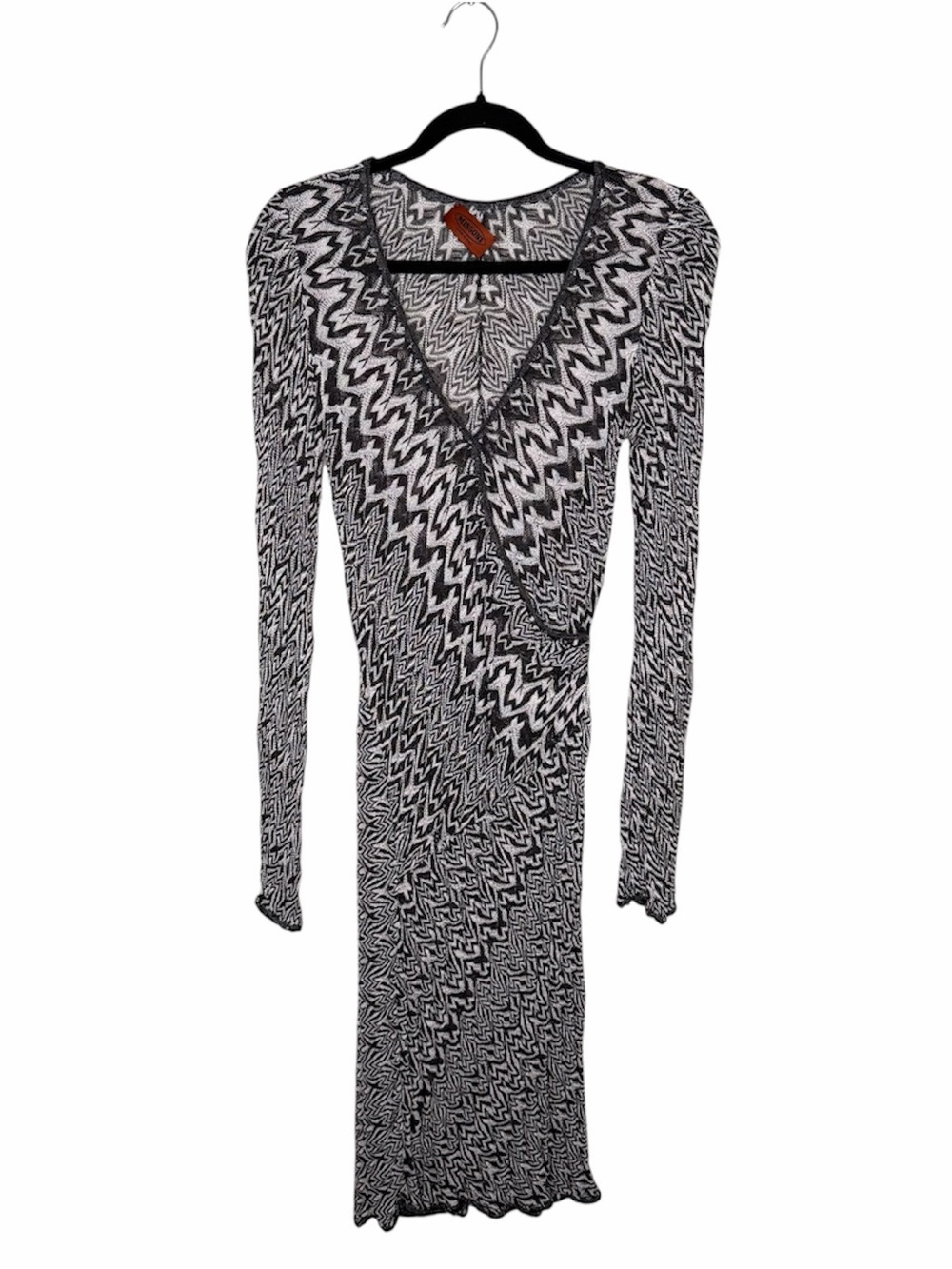 MISSONI Zigzag Chevron Faux Wrap Midi Dress Size IT 44 / US 8 Orange Label